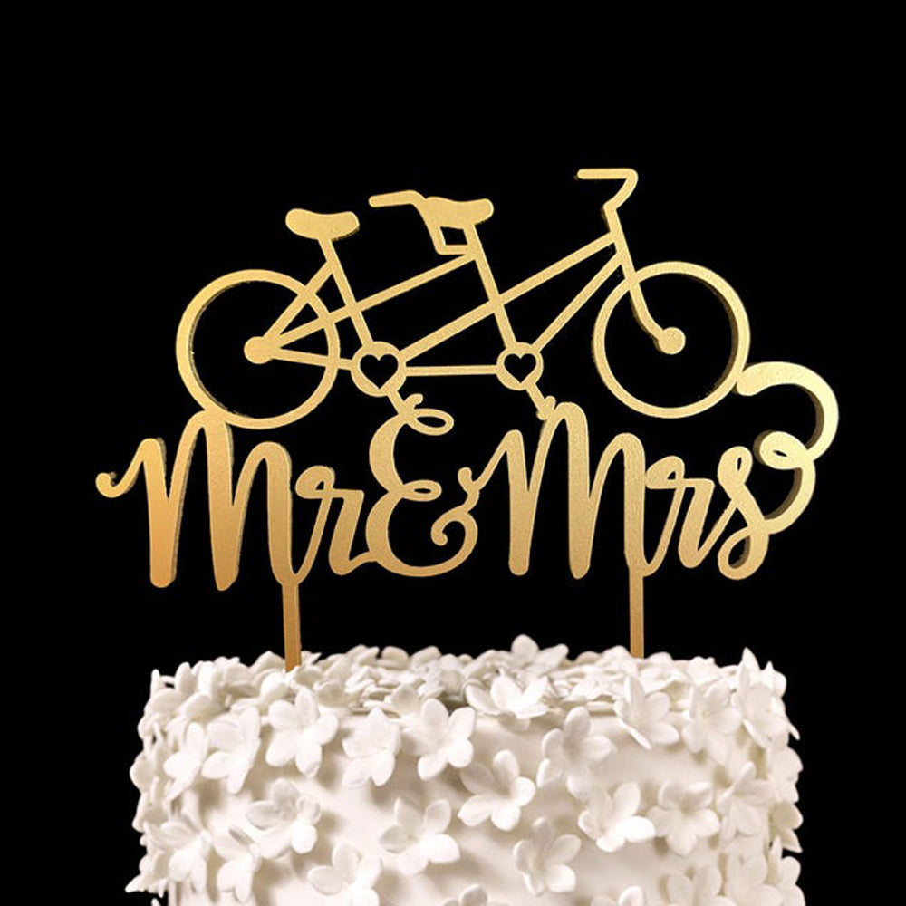 Mr & Mrs Tandem Bike Wedding Cake Topper