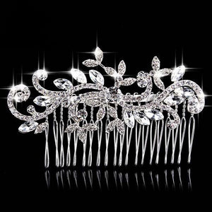 Flower Diamante Silver Plated Crystal Pearl Hair Comb