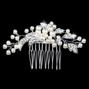 Flower Diamante Silver Plated Crystal Pearl Hair Comb