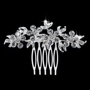 Flower Diamante Silver Plated Crystal Pearl Hair Comb