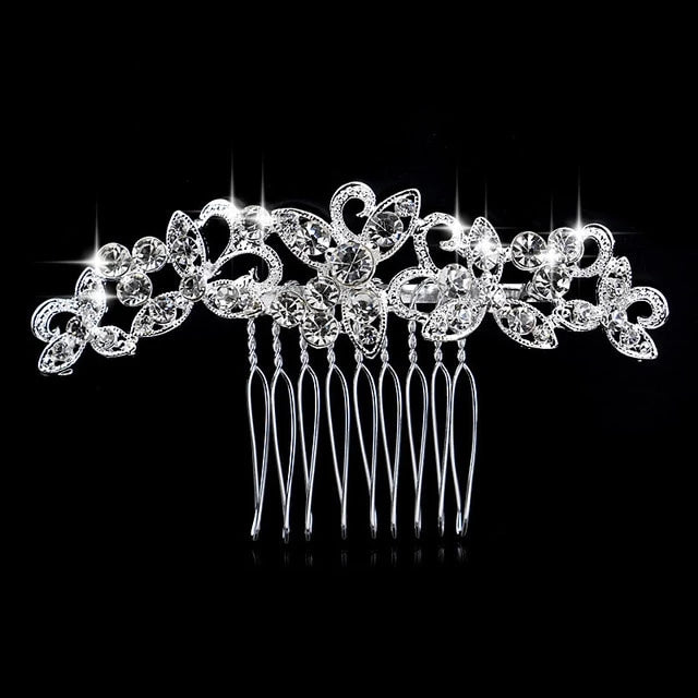 Flower Diamante Silver Plated Crystal Pearl Hair Comb