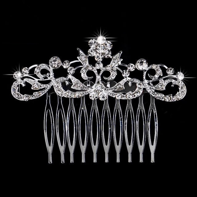 Flower Diamante Silver Plated Crystal Pearl Hair Comb