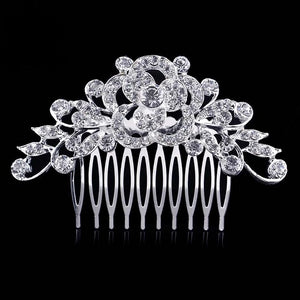 Flower Diamante Silver Plated Crystal Pearl Hair Comb