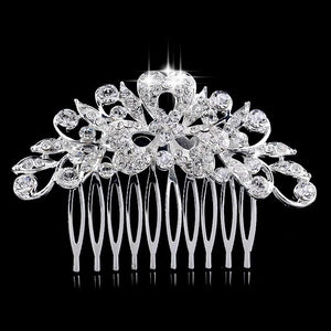 Flower Diamante Silver Plated Crystal Pearl Hair Comb