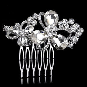 Flower Diamante Silver Plated Crystal Pearl Hair Comb