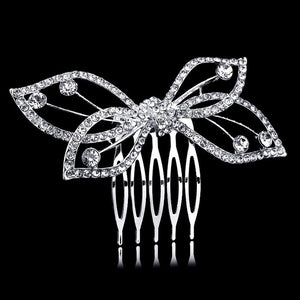 Flower Diamante Silver Plated Crystal Pearl Hair Comb