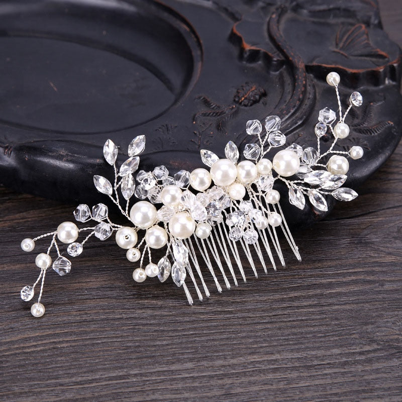Silver Pearl Flower Hair Comb