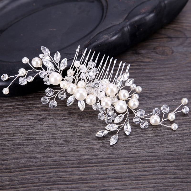 Silver Pearl Flower Hair Comb