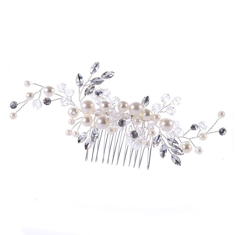 Silver Pearl Flower Hair Comb