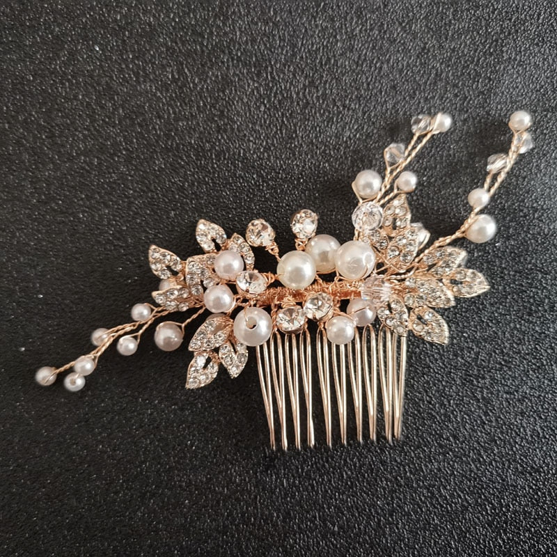 Handmade Pearls Rhinestones Crystal Wedding Hair Jewelry