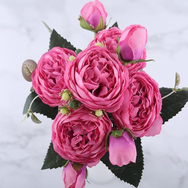 Rose Pink Silk Peony Artificial Flowers Bouquet