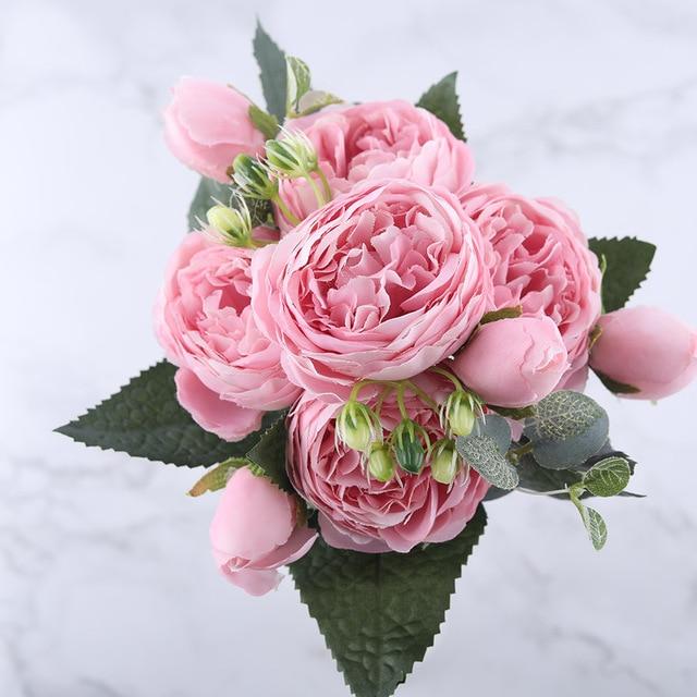 Rose Pink Silk Peony Artificial Flowers Bouquet