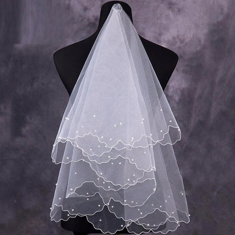 Faux Pearl Bridal Veil Elbow Length