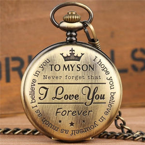 To My Son Vintage Bronze Quartz Pocket Watch