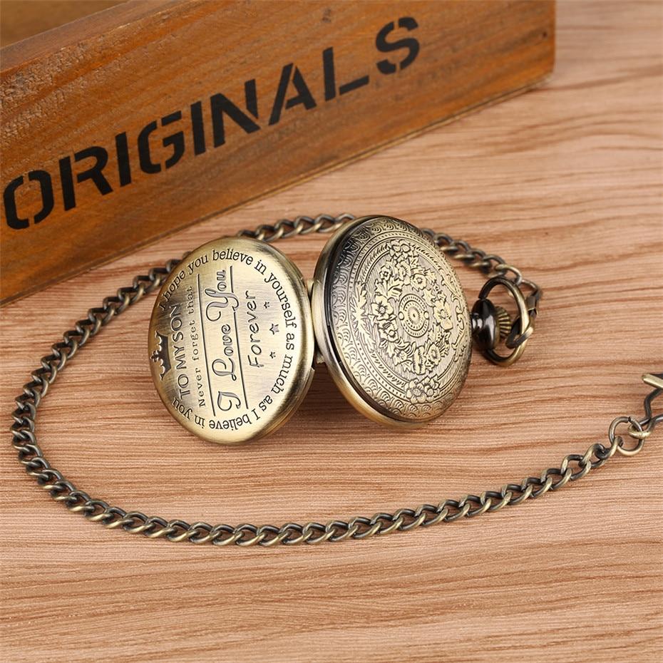 To My Son Vintage Bronze Quartz Pocket Watch