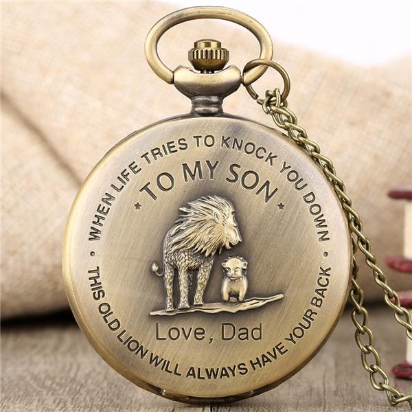 To My Son Vintage Bronze Quartz Pocket Watch