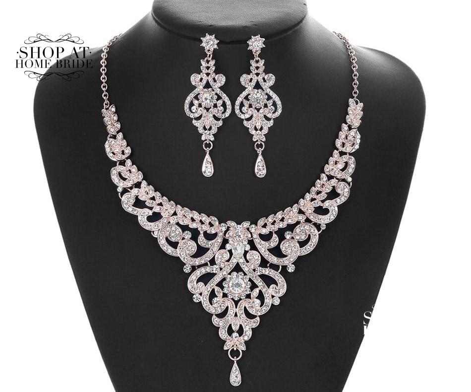 Crystal Wedding Necklace Earring Set